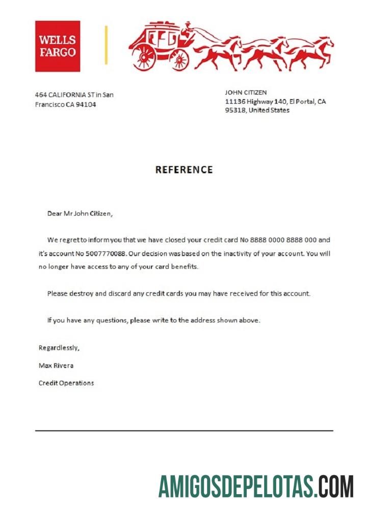 Referência de fechamento do Wells Fargo Bank nos EUA modelo